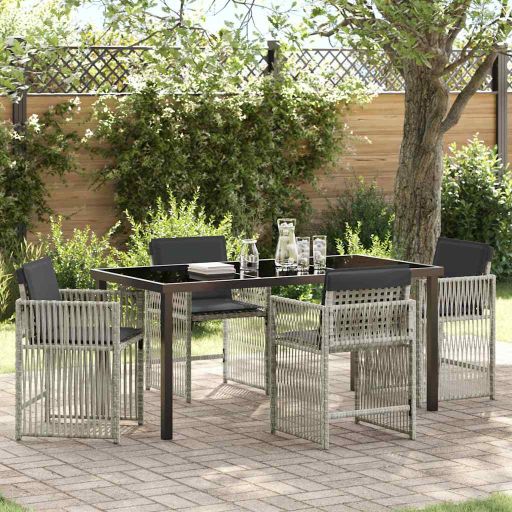 vidaXL Garten Essgruppe 5 pcs Schwarz Pulverbeschichteter Stahl