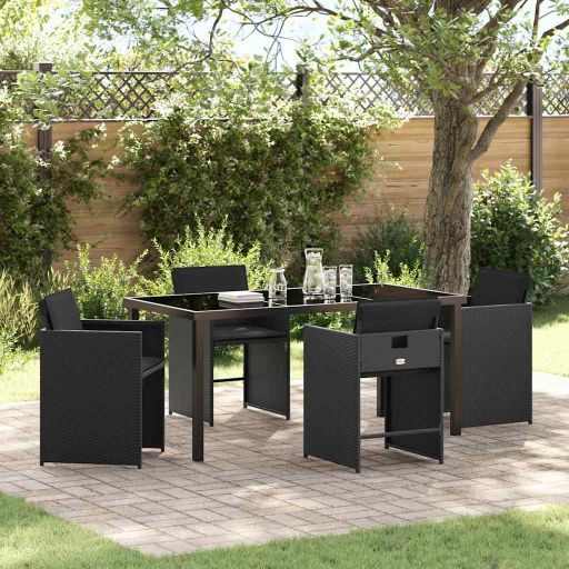 vidaXL Garten Essgruppe 5 pcs Schwarz Poly-Rattan