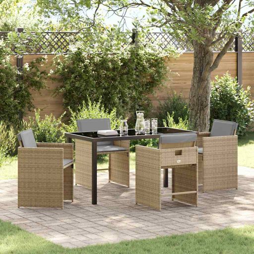 vidaXL Garten Essgruppe 5 pcs Schwarz Poly-Rattan