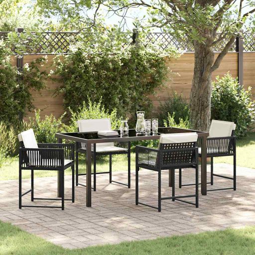 vidaXL Garten Essgruppe 5 pcs Schwarz Poly-Rattan