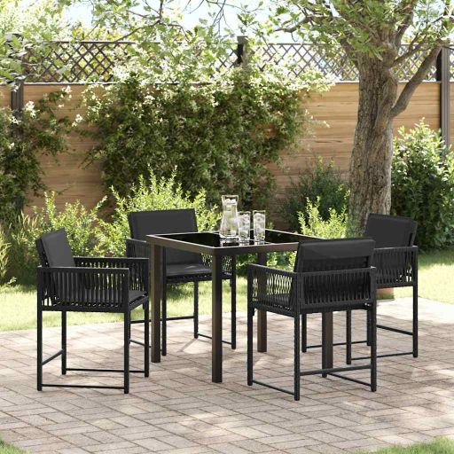 vidaXL Garten Essgruppe 5 pcs Schwarz Poly-Rattan