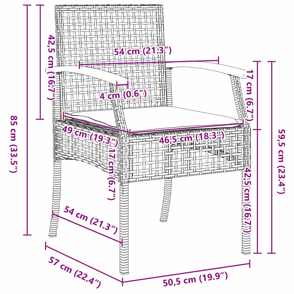 vidaXL Garten Essgruppe 3 pcs Schwarz Poly-Rattan