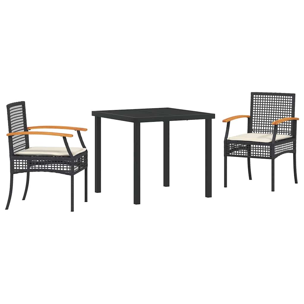 vidaXL Garten Essgruppe 3 pcs Schwarz Poly-Rattan