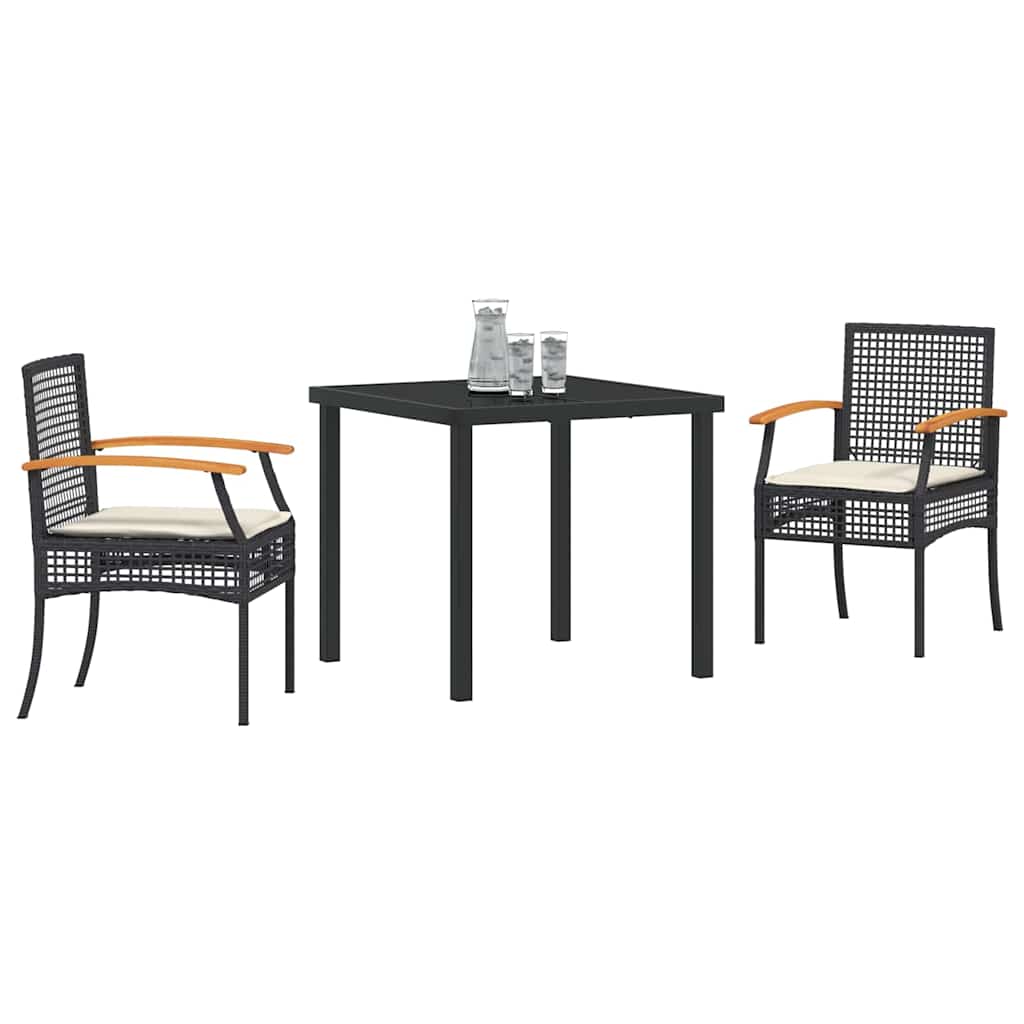 vidaXL Garten Essgruppe 3 pcs Schwarz Poly-Rattan