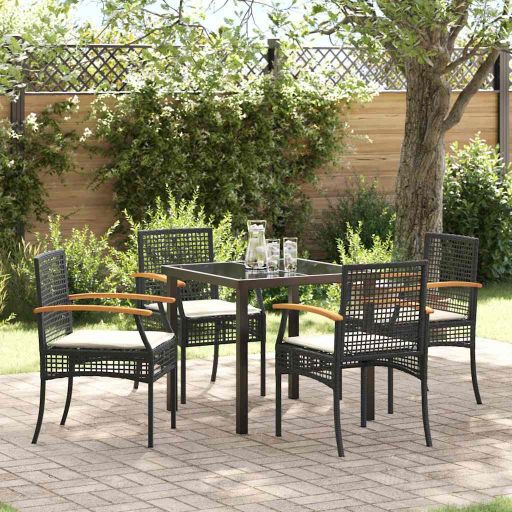vidaXL Garten Essgruppe 3 pcs Schwarz Poly-Rattan