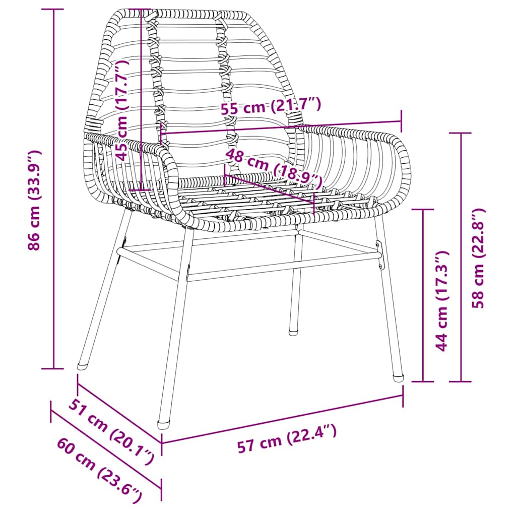 vidaXL Garten Essgruppe 3 pcs Schwarz Poly-Rattan