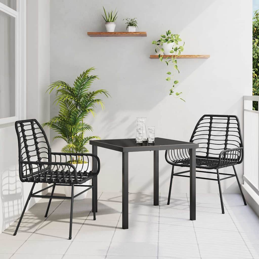 vidaXL Garten Essgruppe 3 pcs Schwarz Poly-Rattan