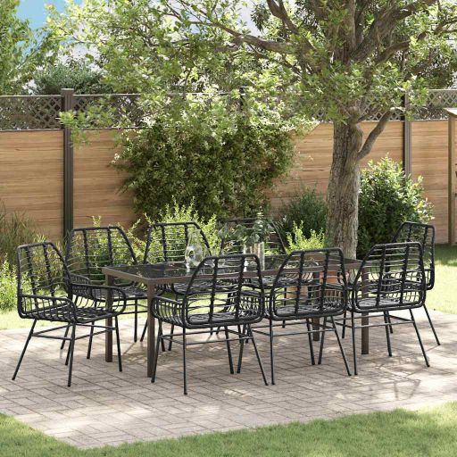 vidaXL Garten Essgruppe 3 pcs Schwarz Poly-Rattan