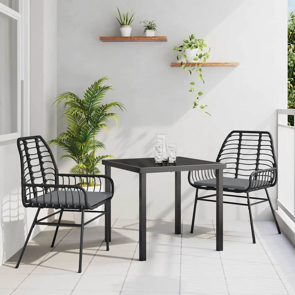 vidaXL Garten Essgruppe 3 pcs Schwarz Poly-Rattan