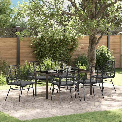 vidaXL Garten Essgruppe 3 pcs Schwarz Poly-Rattan