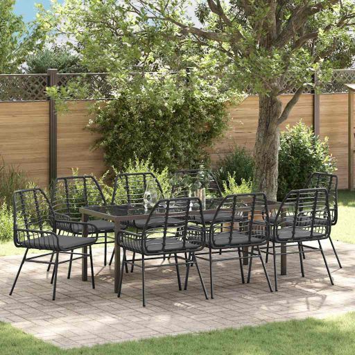 vidaXL Garten Essgruppe 3 pcs Schwarz Poly-Rattan