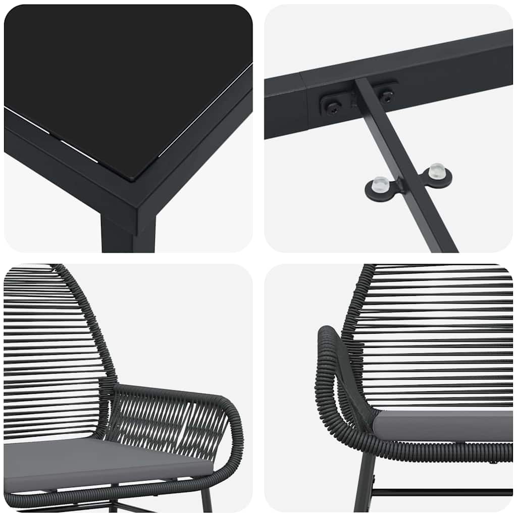 vidaXL Garten Essgruppe mit Kissen 3 pcs Schwarz Poly-Rattan