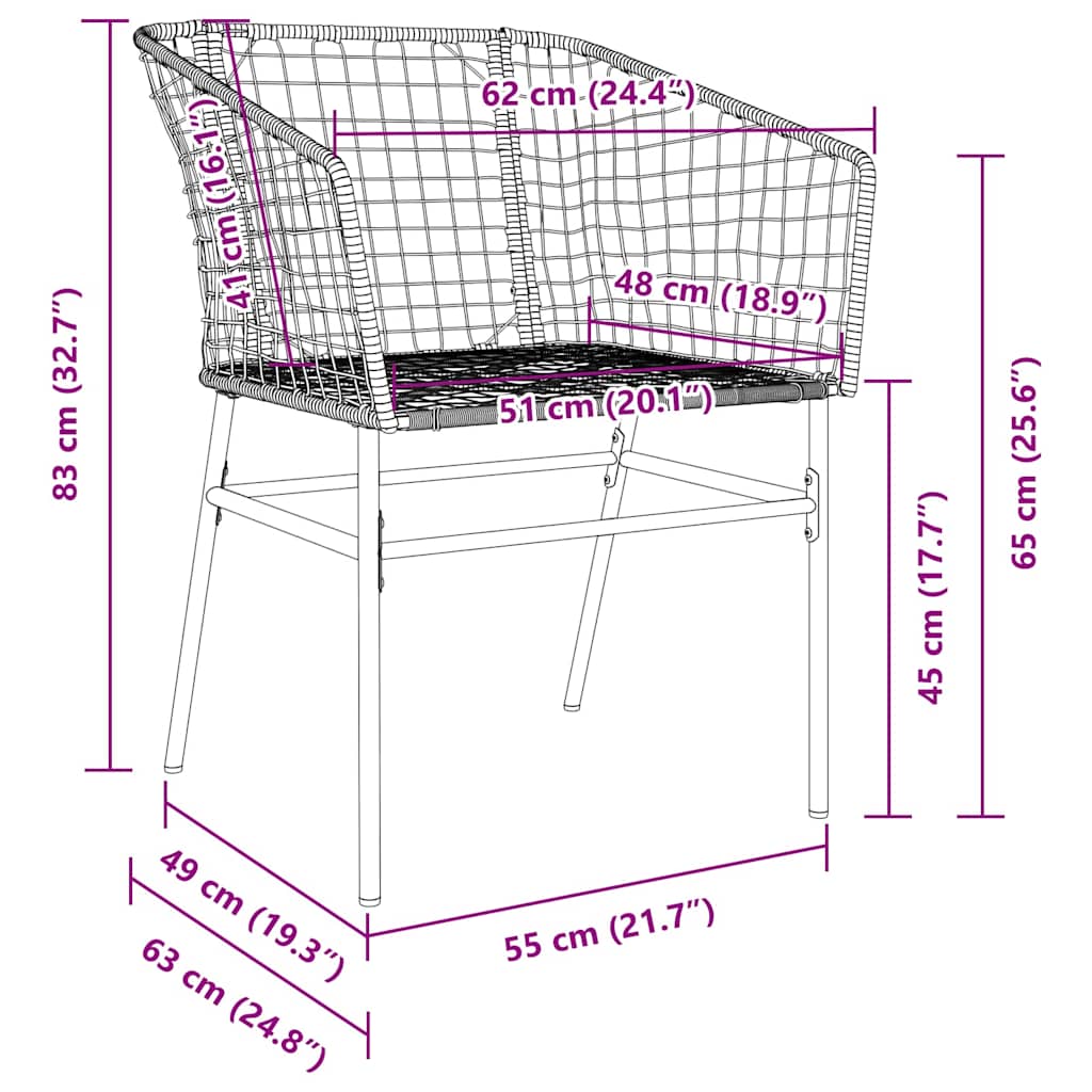 vidaXL Garten Essgruppe 3 pcs Schwarz Poly-Rattan