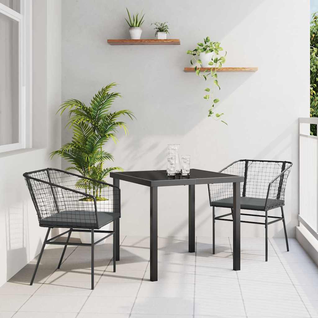 vidaXL Garten Essgruppe 3 pcs Schwarz Poly-Rattan