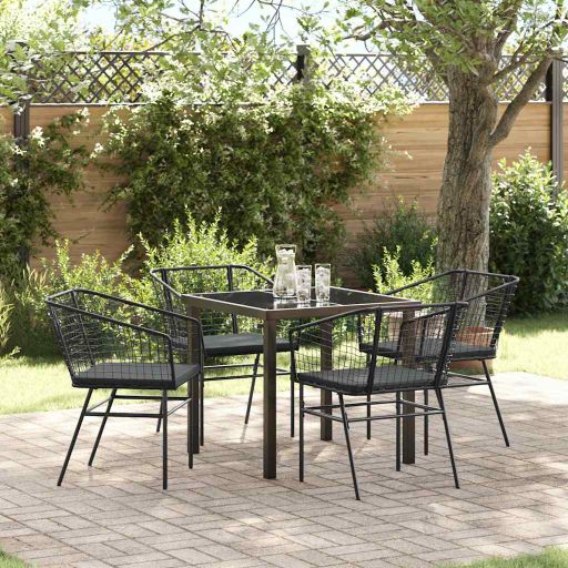 vidaXL Garten Essgruppe 3 pcs Schwarz Poly-Rattan
