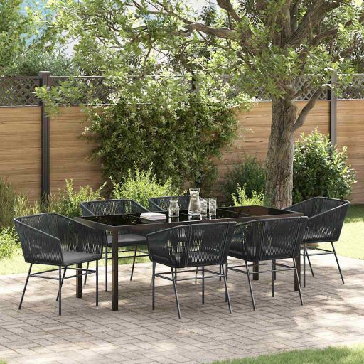 vidaXL Garten Essgruppe 3 pcs Schwarz Pulverbeschichteter Stahl