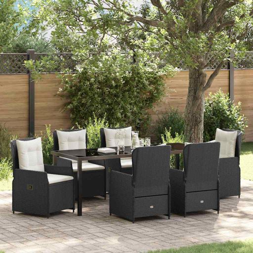 vidaXL Garten Essgruppe 3 pcs Schwarz Poly-Rattan