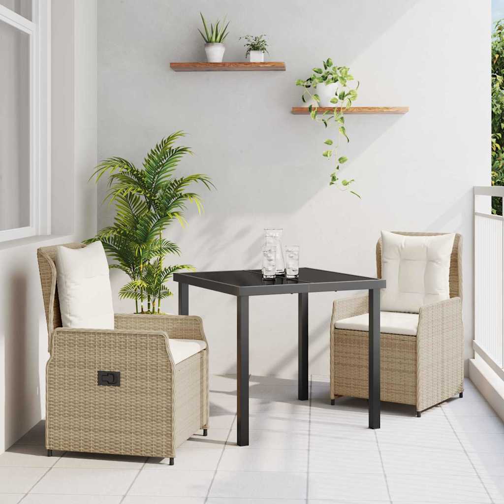 vidaXL Garten Essgruppe 3 pcs Schwarz Poly-Rattan