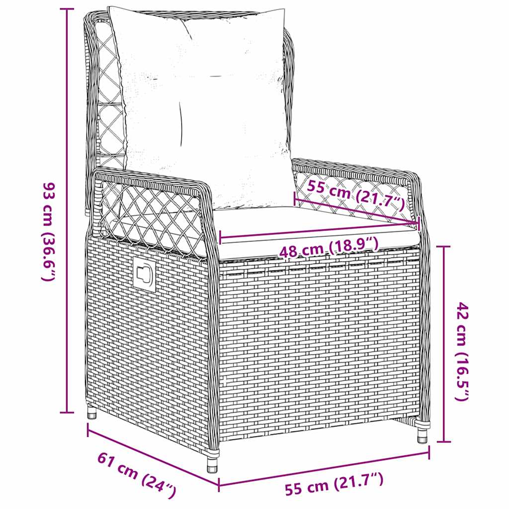 vidaXL Garten Essgruppe 3 pcs Schwarz Poly-Rattan