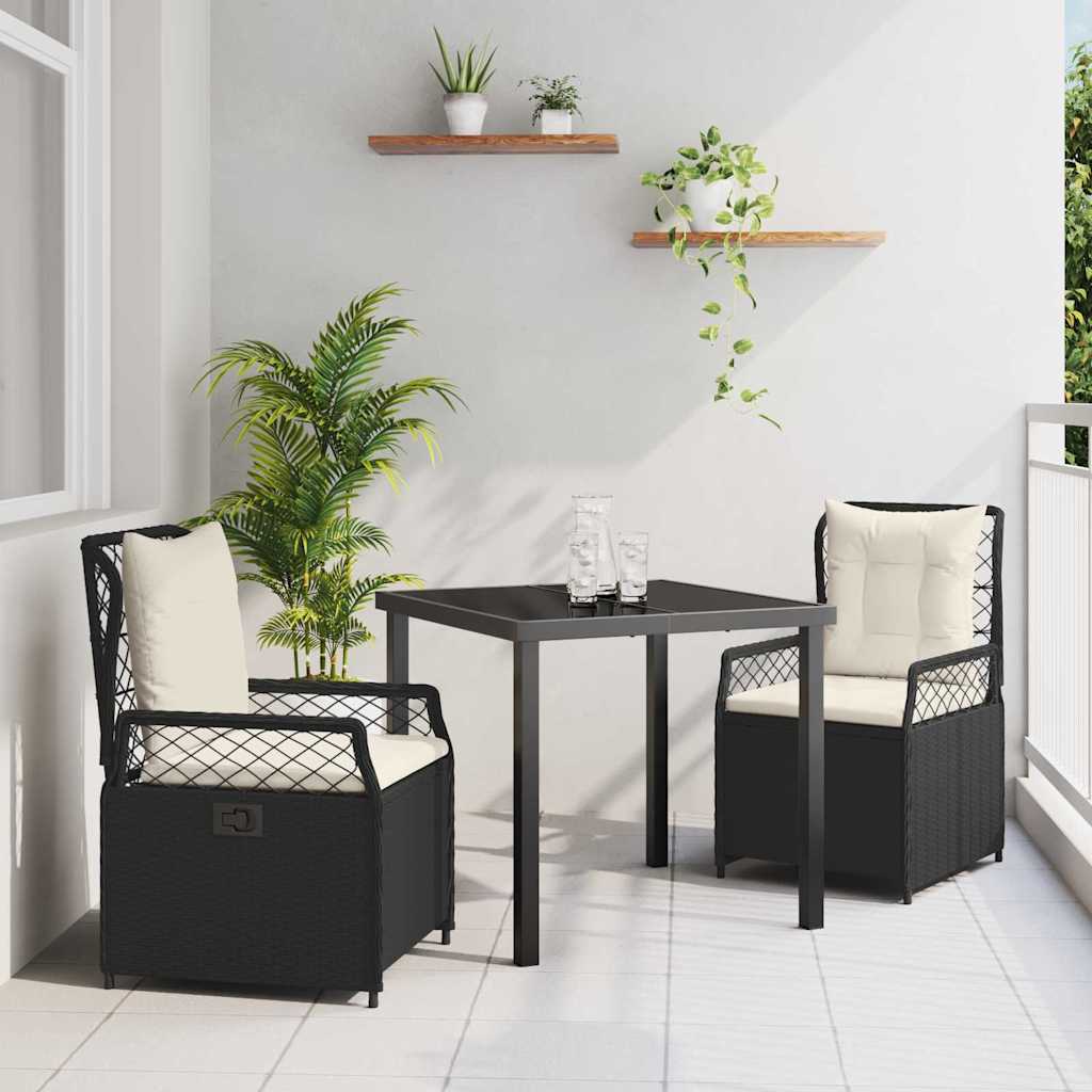 vidaXL Garten Essgruppe 3 pcs Schwarz Poly-Rattan