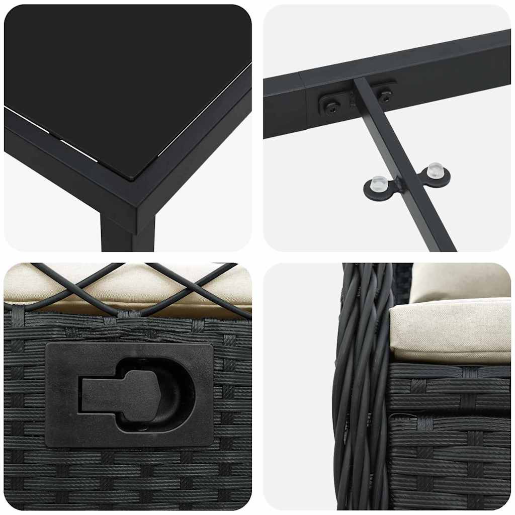 vidaXL Garten Essgruppe 3 pcs Schwarz Poly-Rattan