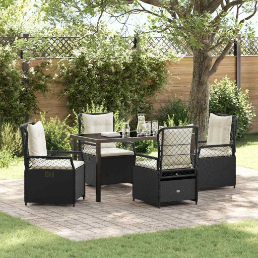 vidaXL Garten Essgruppe 3 pcs Schwarz Poly-Rattan