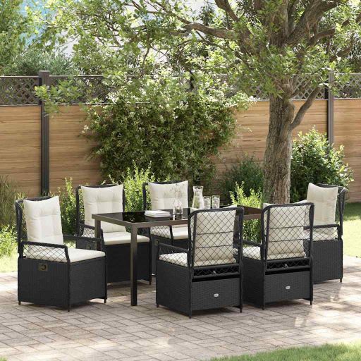vidaXL Garten Essgruppe 3 pcs Schwarz Poly-Rattan