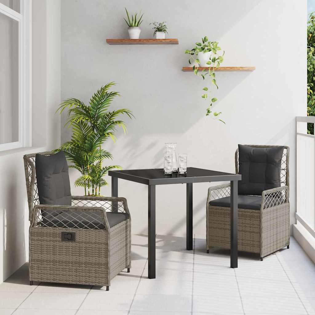 vidaXL Garten Essgruppe 3 pcs Schwarz Poly-Rattan