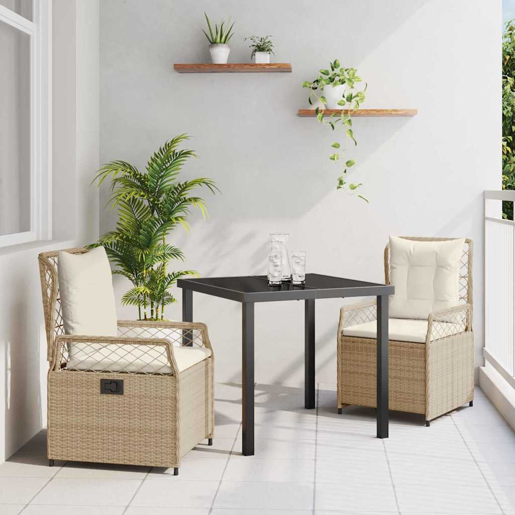 vidaXL Garten Essgruppe 3 pcs Schwarz Poly-Rattan