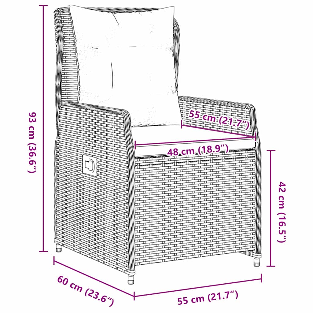 vidaXL Garten Essgruppe 3 pcs Braun Poly Rattan