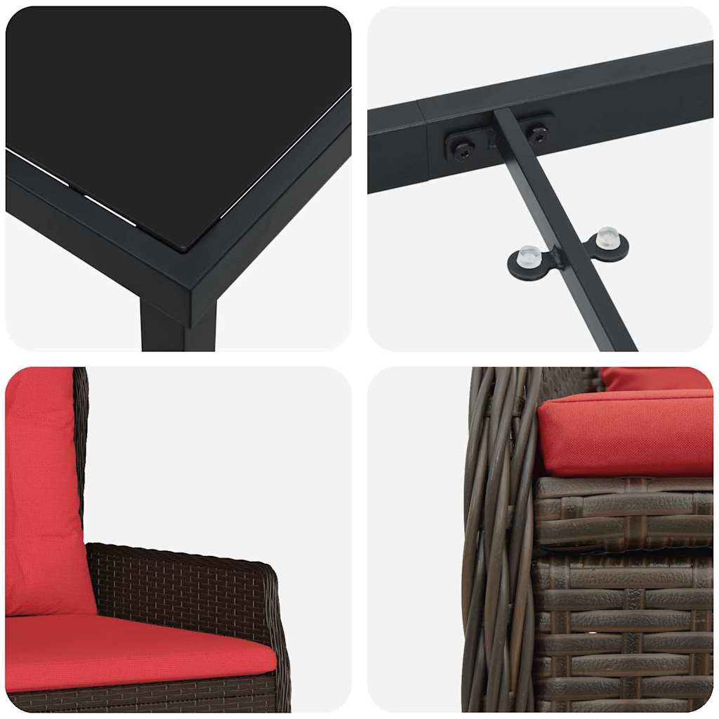 vidaXL Garten Essgruppe 3 pcs Braun Poly Rattan