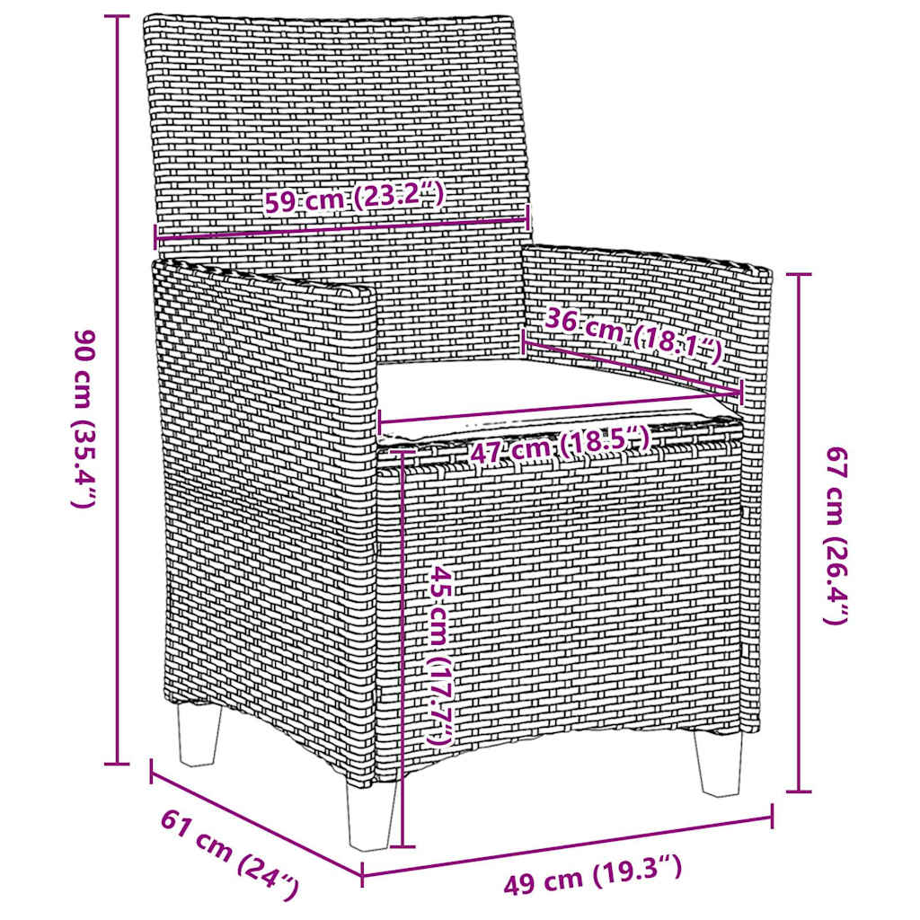 vidaXL Garten Essgruppe 3 pcs Schwarz Poly-Rattan