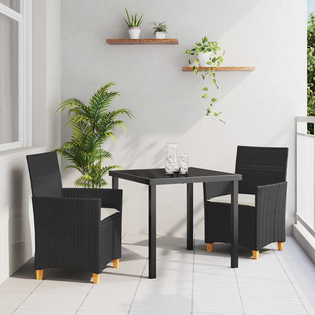 vidaXL Garten Essgruppe 3 pcs Schwarz Poly-Rattan