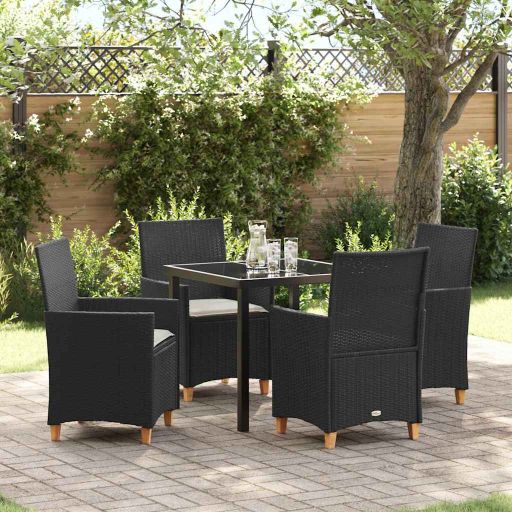 vidaXL Garten Essgruppe 3 pcs Schwarz Poly-Rattan