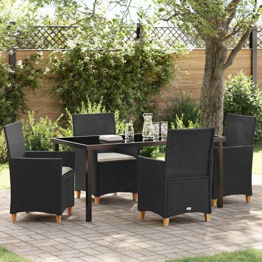 vidaXL Garten Essgruppe 3 pcs Schwarz Poly-Rattan