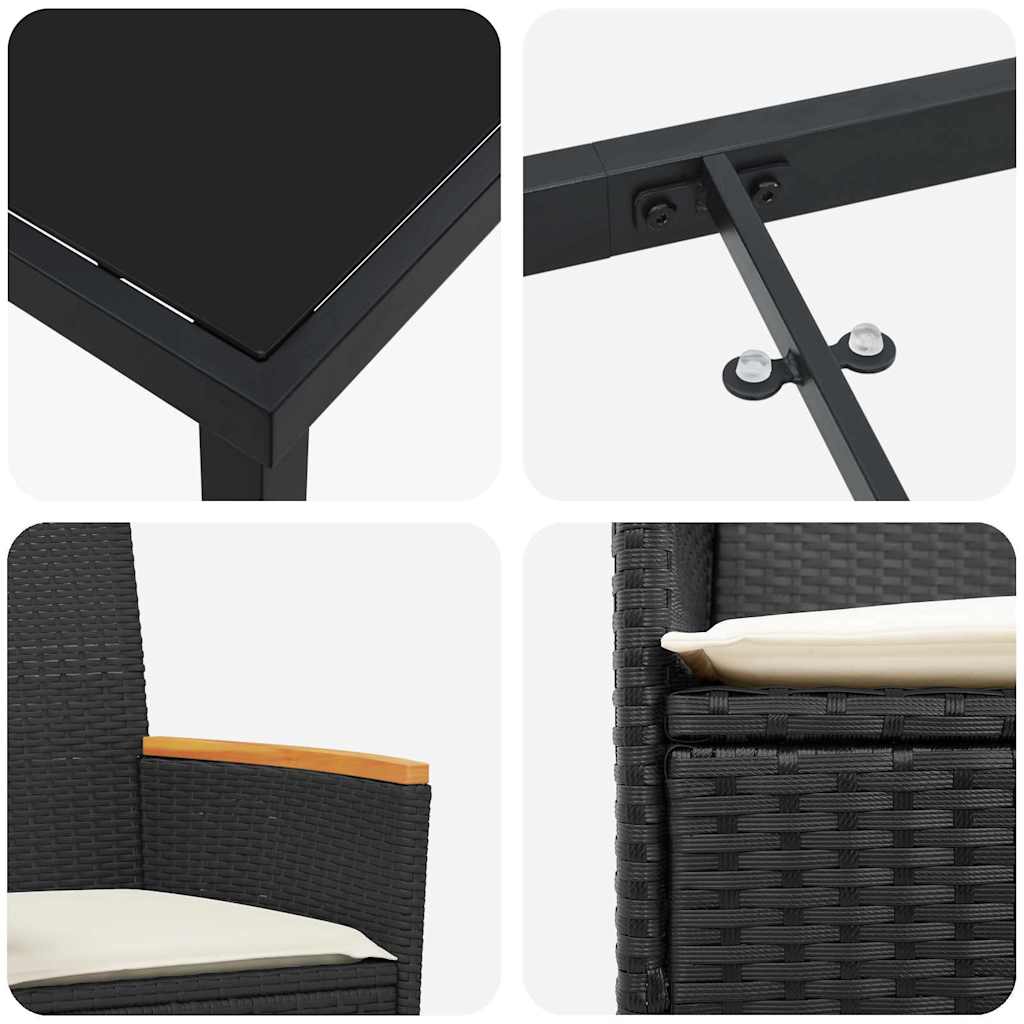 vidaXL Garten Essgruppe 3 pcs Schwarz Poly-Rattan