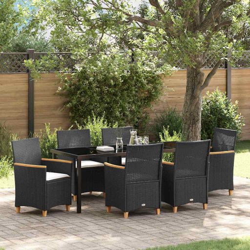 vidaXL Garten Essgruppe 3 pcs Schwarz Poly-Rattan