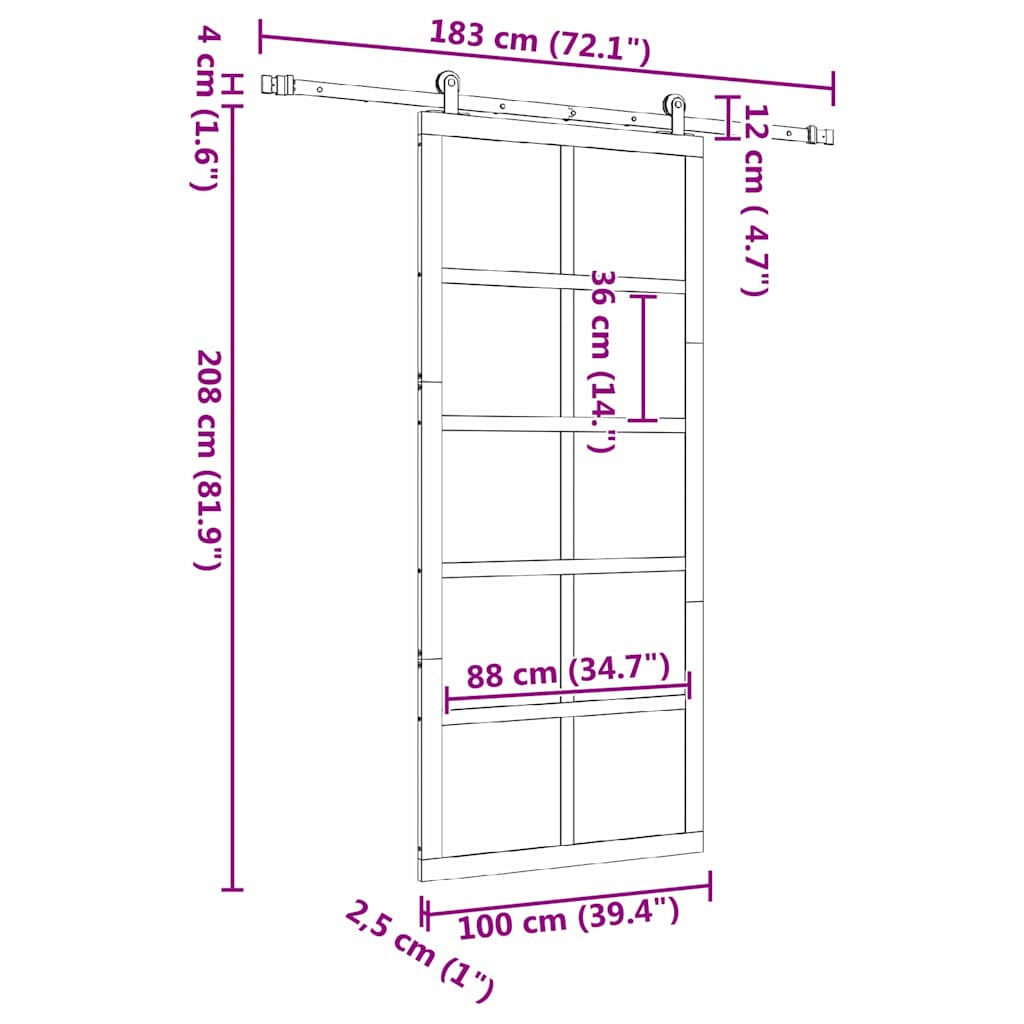 vidaXL Schiebetür Braun 100 x 208 cm Massives Kiefernholz