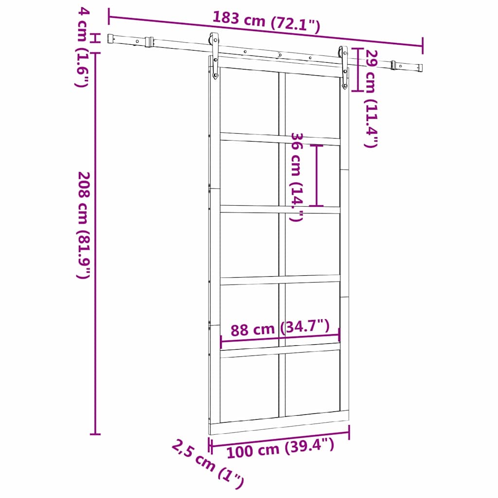 vidaXL Schiebetür Braun 100 x 208 cm Massivholz Kiefer