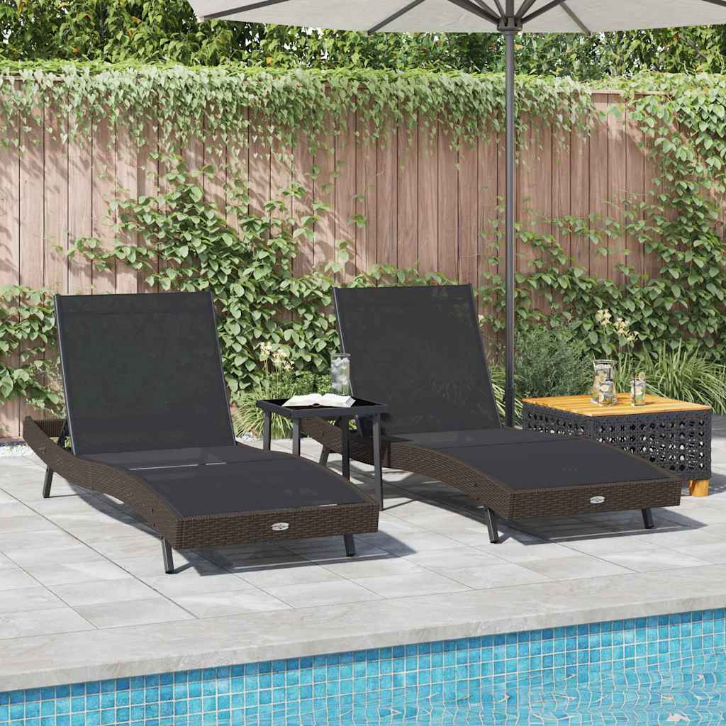 vidaXL Sonnenliege 3 pcs Braun 197 x 70 x 82 cm Poly-Rattan
