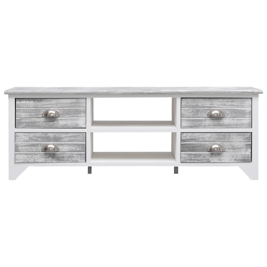 vidaXL TV-Schrank Weiß und Grau 108x30x40 cm Massivholz Paulownia