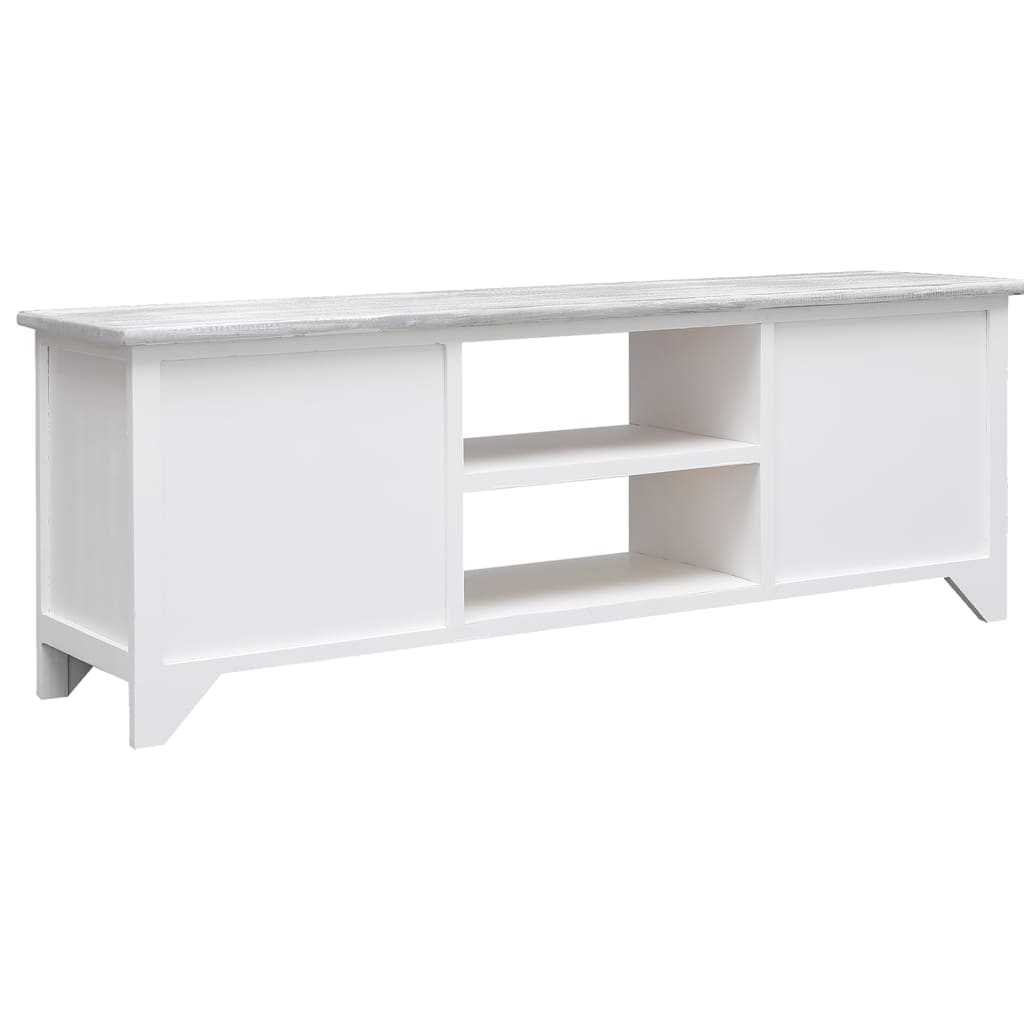 vidaXL TV-Schrank Weiß und Grau 108x30x40 cm Massivholz Paulownia
