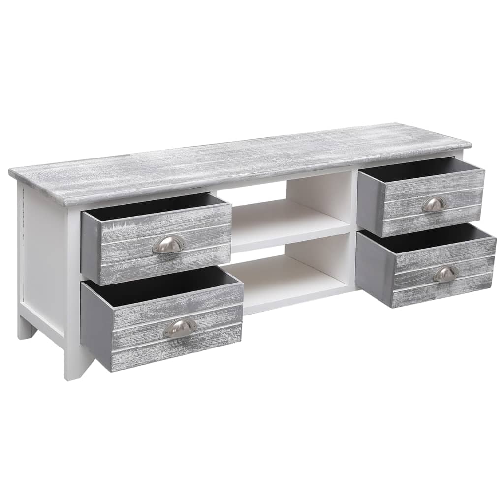 vidaXL TV-Schrank Weiß und Grau 108x30x40 cm Massivholz Paulownia
