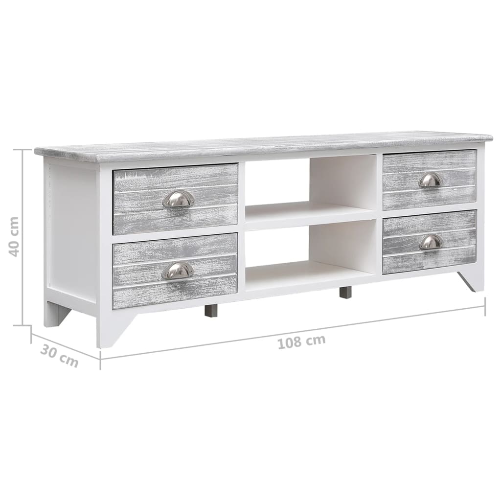 vidaXL TV-Schrank Weiß und Grau 108x30x40 cm Massivholz Paulownia