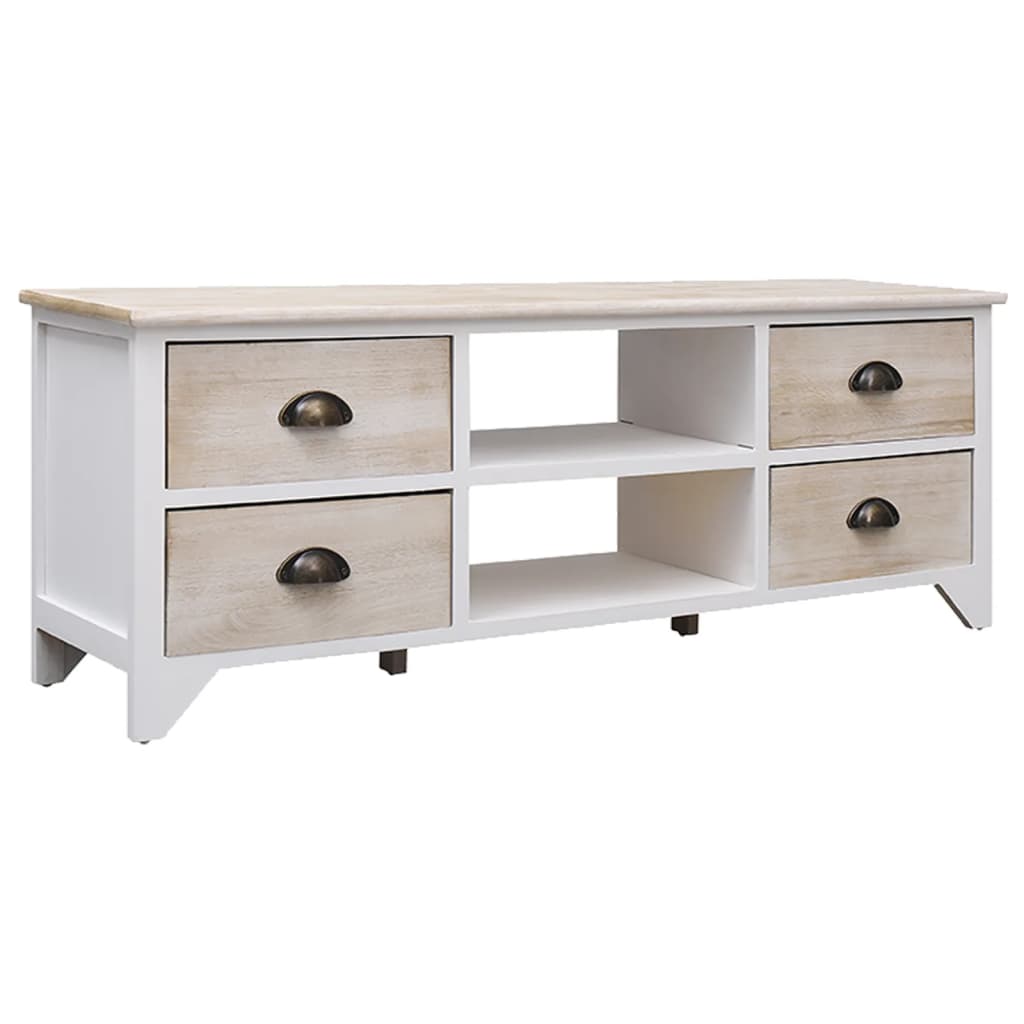 vidaXL TV-Schrank Weiß und Grau 108x30x40 cm Massivholz Paulownia