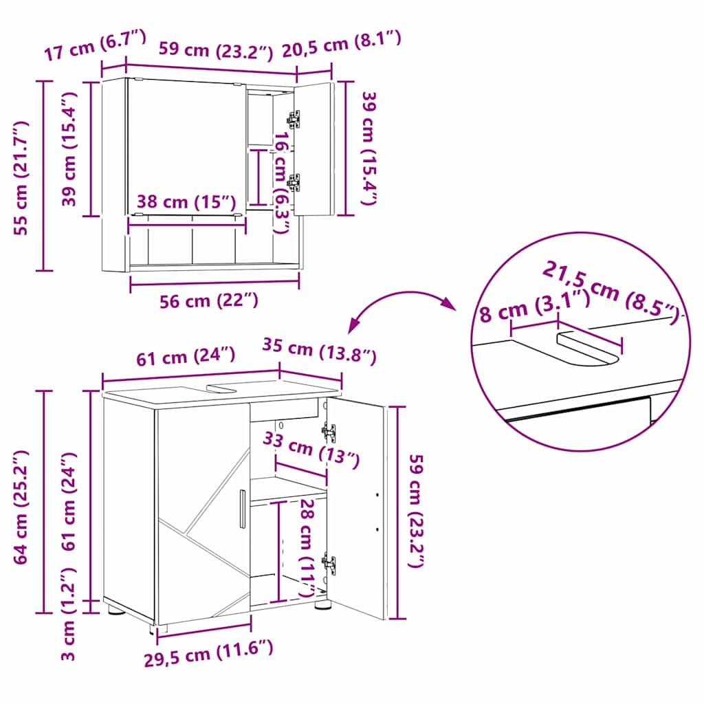vidaXL Badezimmermöbel-Set mit Tür 2 pcs Weiß Holzwerkstoff & Metall