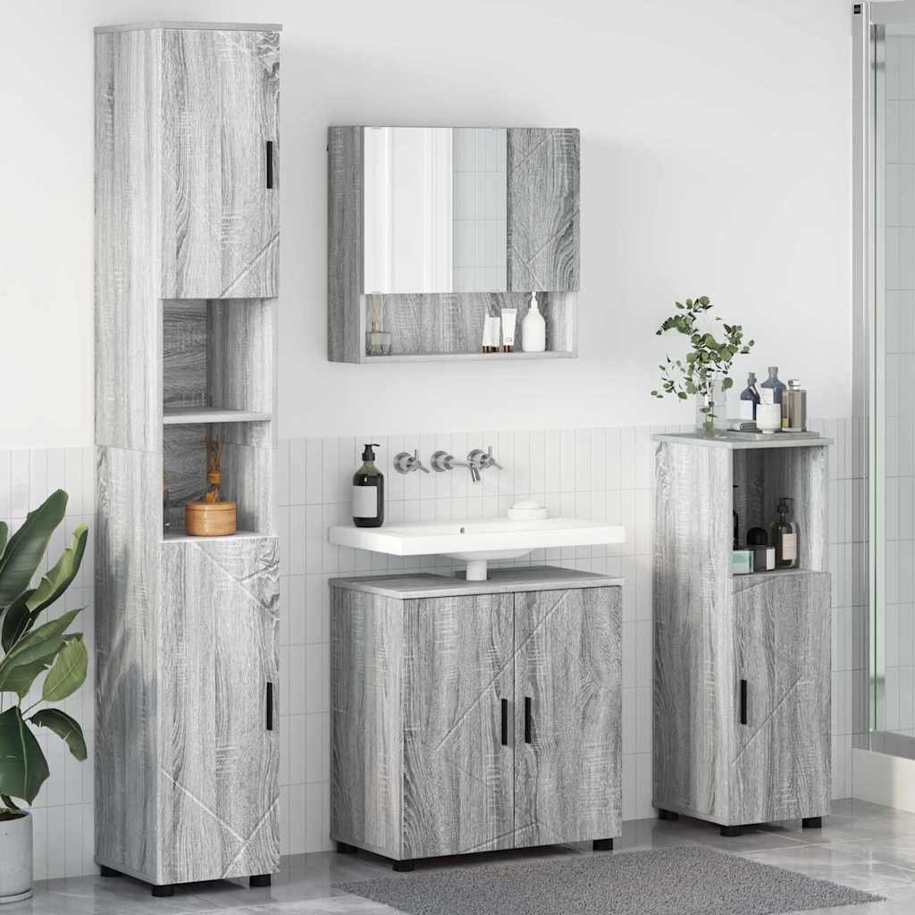 vidaXL Badezimmermöbel-Set mit Tür 4 pcs Weiß Holzwerkstoff & Metall
