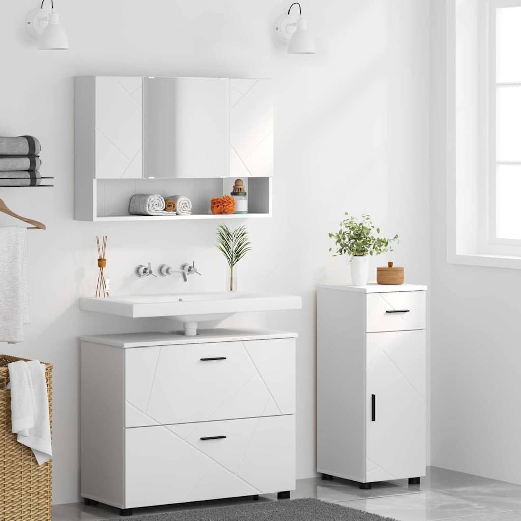 vidaXL Badezimmermöbel-Set mit Regal 3 pcs Weiß Sperrholz und Metall
