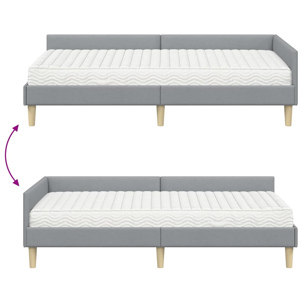 vidaXL Eckbettgestell mit Matratze mit Matratze 2 pcs Hellgrau Stoff