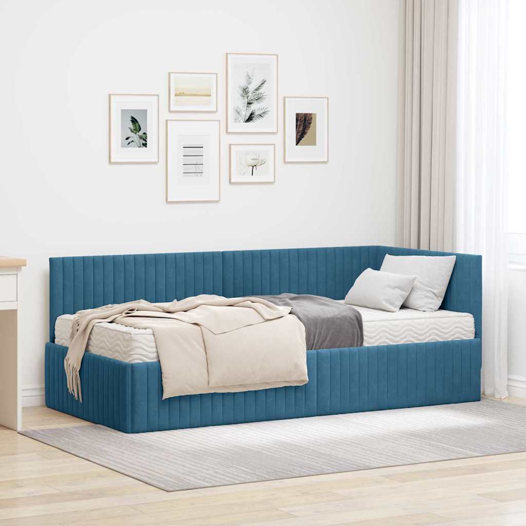 vidaXL Eckbettgestell mit Matratze mit Kopfteil 2 pcs Blau Samt